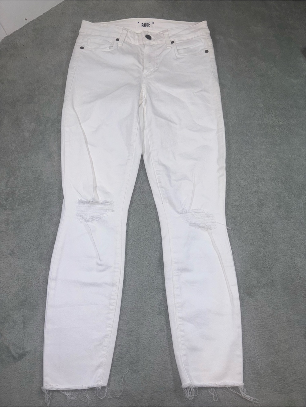 PAIGE Verdugo Crop White Skinny Jeans Distressed Hem Size 27
